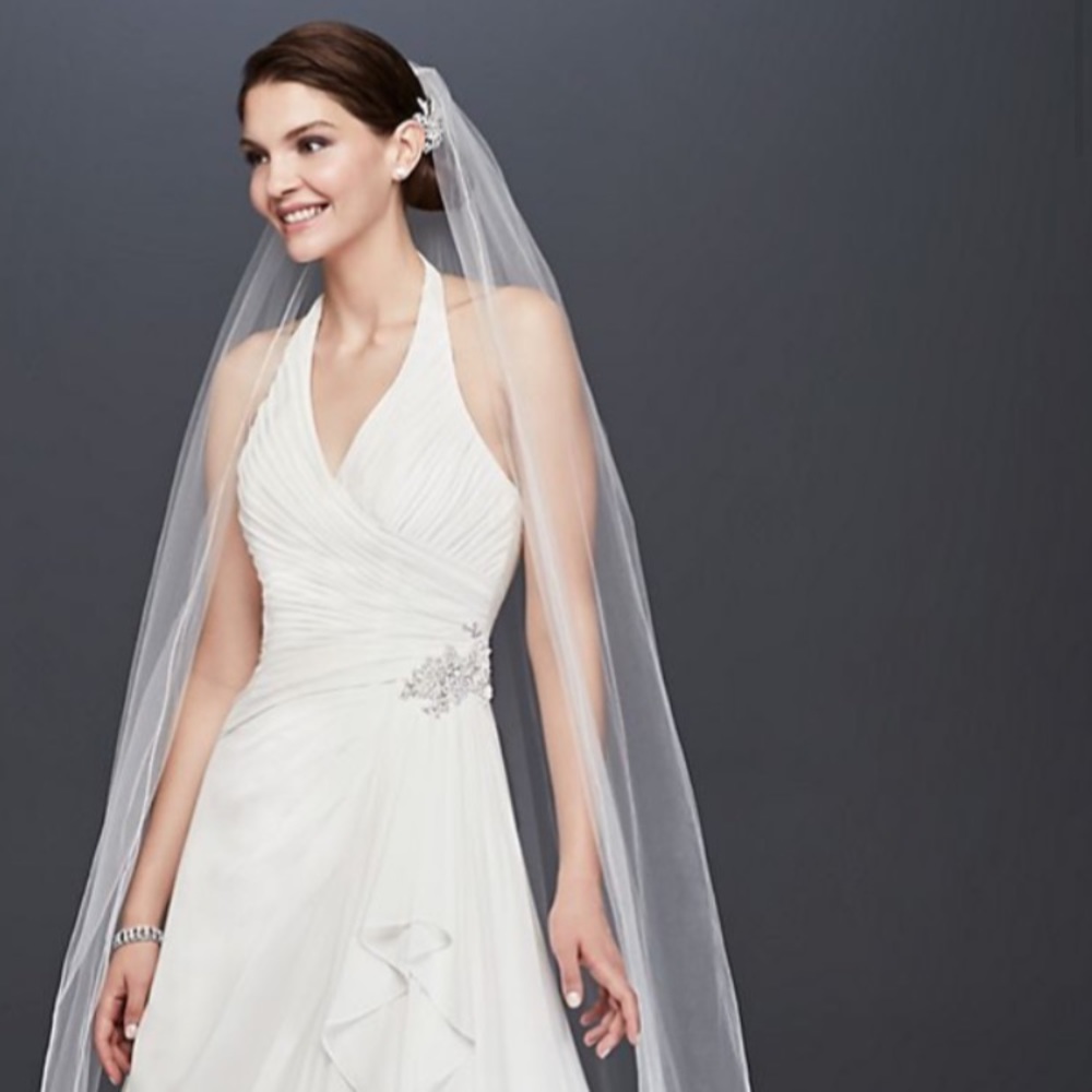 David’s Bridal  Chiffon Halter Wedding Dress